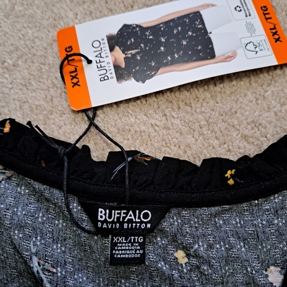 Buffalo David Bitton Floral Blouse Lightweight Flowy Top XXL Black Pink - Picture 9 of 14